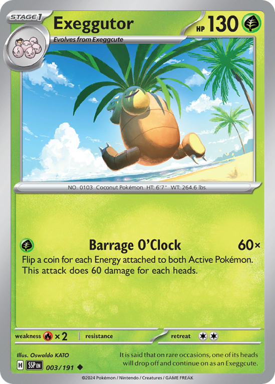 Pokémonkaart Exeggutor nummer 3/191 uit de set Surging Sparks (Scarlet & Violet)