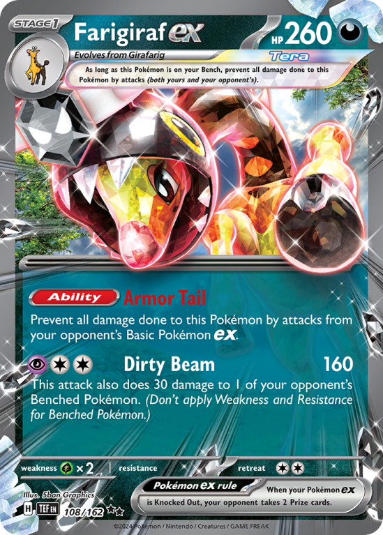 Pokémonkaart Farigiraf ex nummer 108/162 uit de set Temporal Forces (Scarlet & Violet)