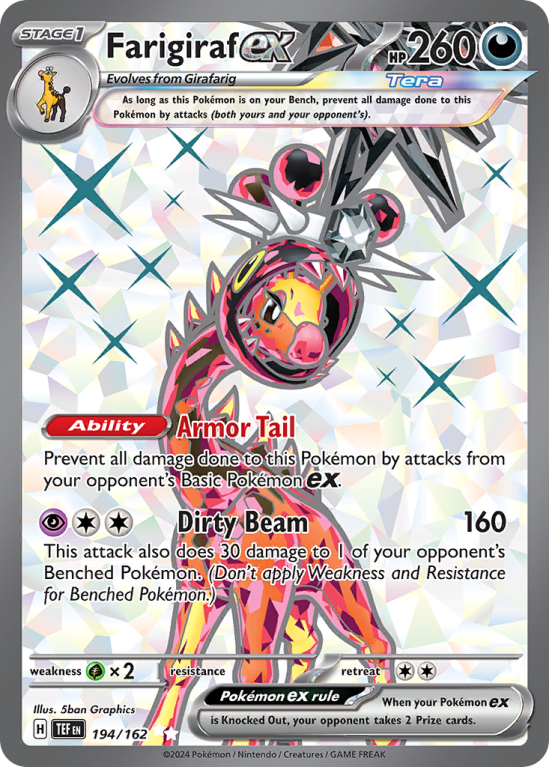 Pokémonkaart Farigiraf ex nummer 194/162 uit de set Temporal Forces (Scarlet & Violet)