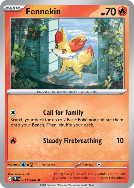 Pokémonkaart Fennekin nummer 11/86 uit de set Chaos Rising (Mega Evolution)