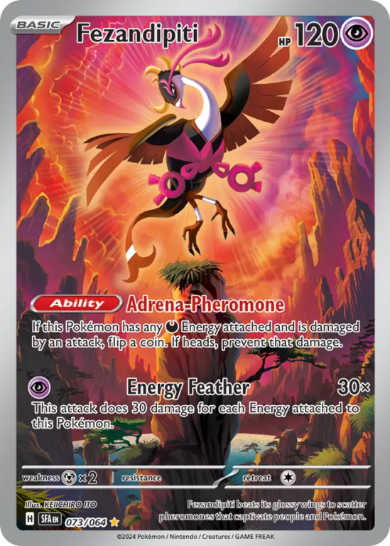 Pokémonkaart Fezandipiti nummer 73/64 uit de set Shrouded Fable (Scarlet & Violet)