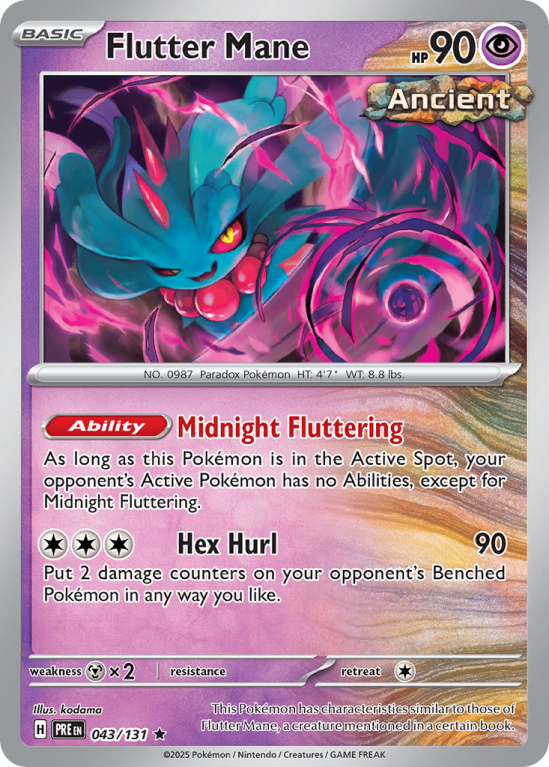 Pokémonkaart Flutter Mane nummer 43/131 uit de set Prismatic Evolutions (Scarlet & Violet)