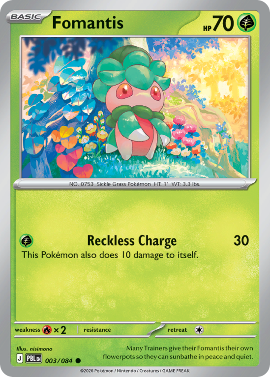 Pokémonkaart Fomantis nummer 3/84 uit de set Pitch Black (Mega Evolution)