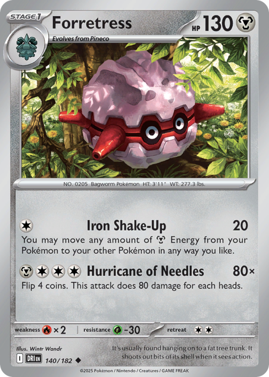 Pokémonkaart Forretress nummer 140/182 uit de set Destined Rivals (Scarlet & Violet)