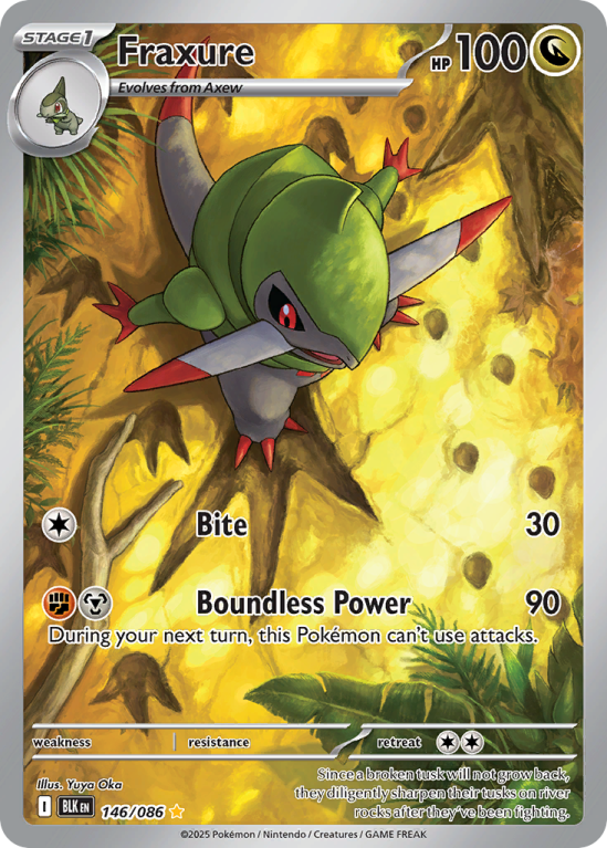 Pokémonkaart Fraxure nummer 146/86 uit de set Black Bolt (Scarlet & Violet)