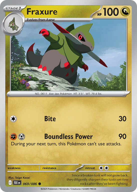 Pokémonkaart Fraxure nummer 69/86 uit de set Black Bolt (Scarlet & Violet)