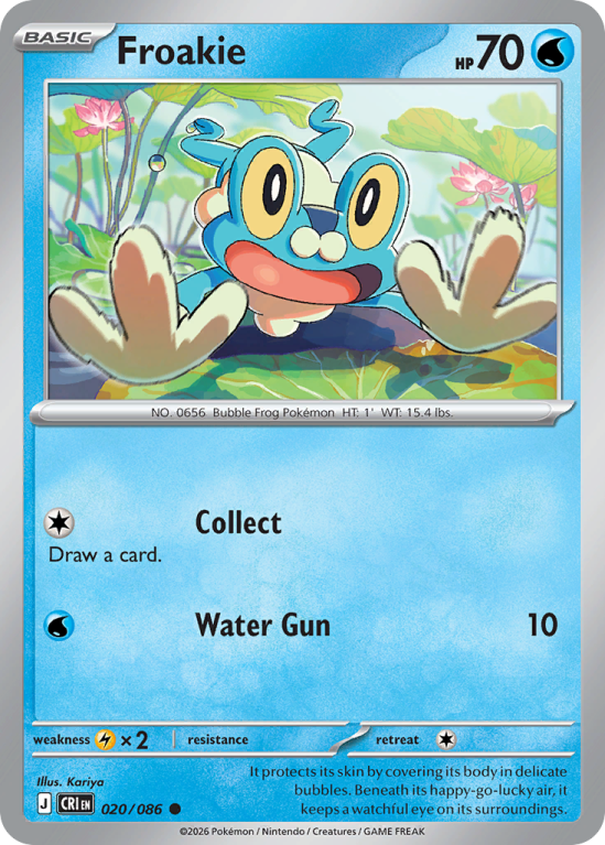 Pokémonkaart Froakie nummer 20/86 uit de set Chaos Rising (Mega Evolution)