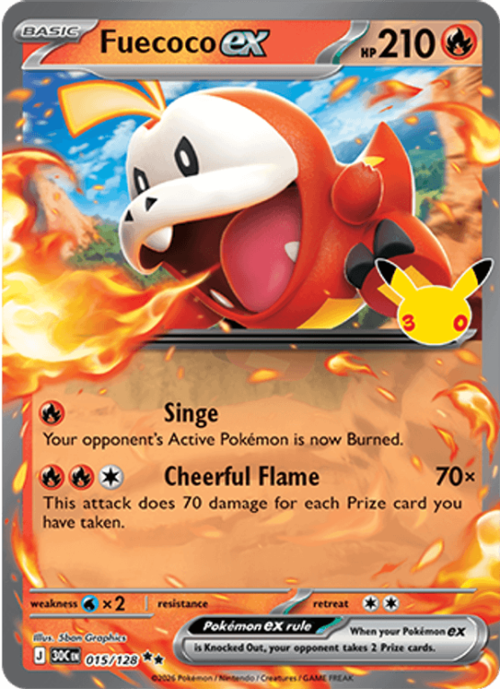 Pokémonkaart Fuecoco ex nummer 015/128 uit de set 30th Celebration (Mega Evolution)