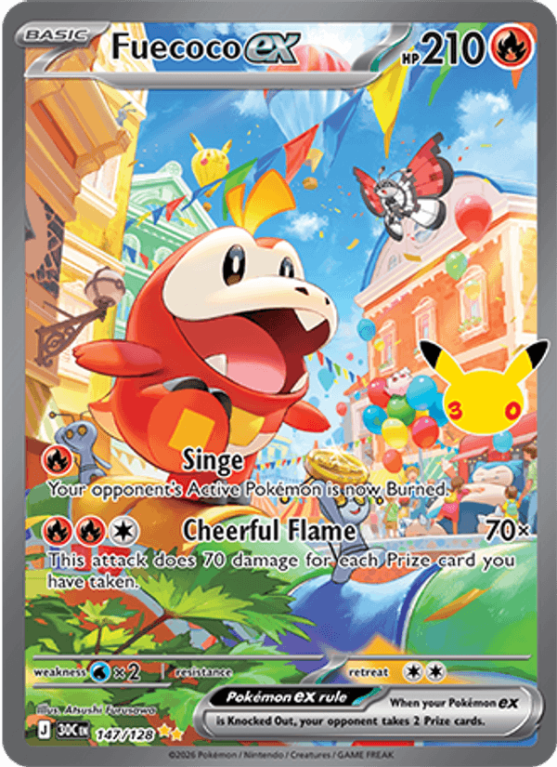 Pokémonkaart Fuecoco ex nummer 147/128 uit de set 30th Celebration (Mega Evolution)