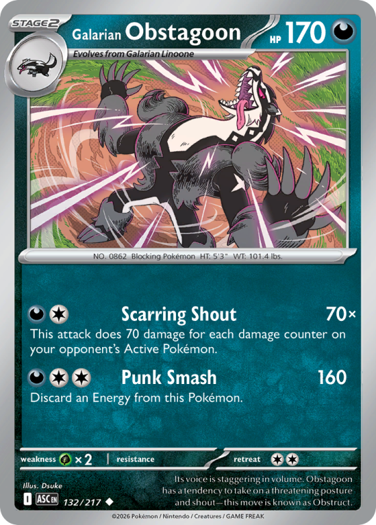 Pokémonkaart Galarian Obstagoon nummer 132/217 uit de set Ascended Heroes (Mega Evolution)