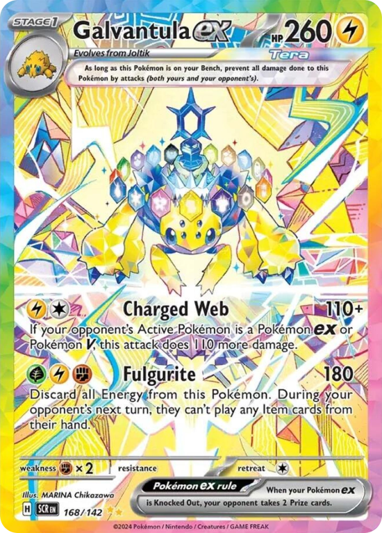 Pokémonkaart Galvantula ex nummer 168/142 uit de set Stellar Crown (Scarlet & Violet)