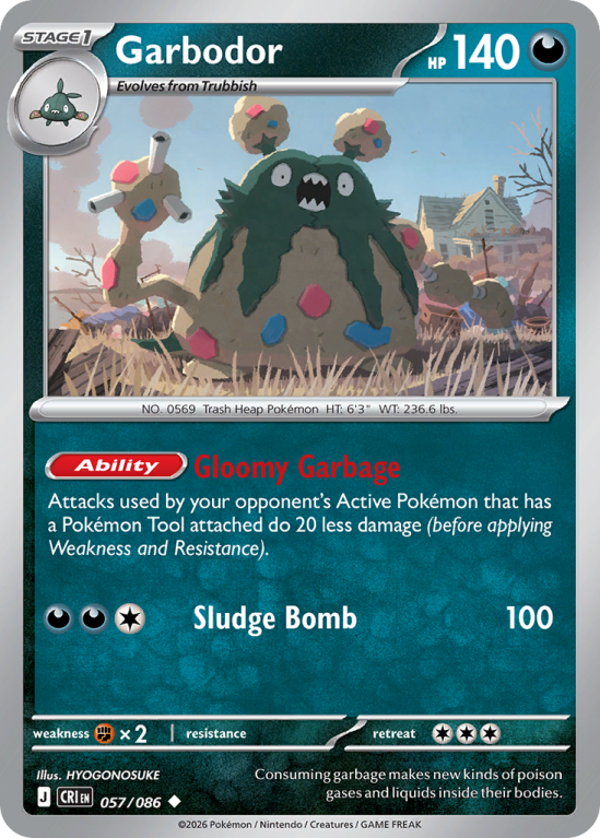 Pokémonkaart Garbodor nummer 57/86 uit de set Chaos Rising (Mega Evolution)