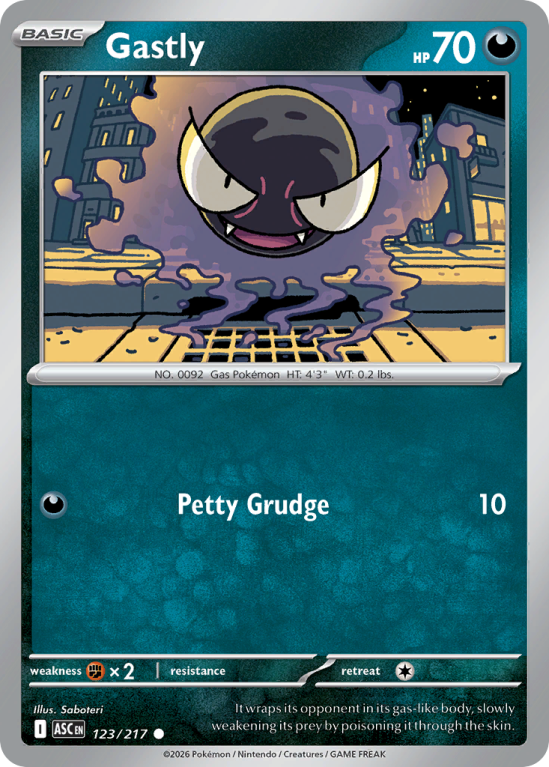 Pokémonkaart Gastly nummer 123/217 uit de set Ascended Heroes (Mega Evolution)