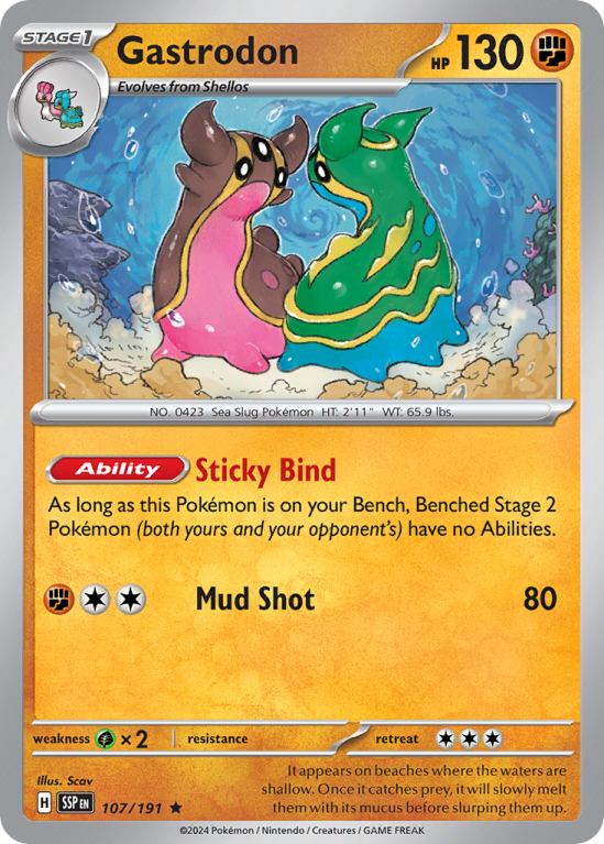 Pokémonkaart Gastrodon nummer 107/191 uit de set Surging Sparks (Scarlet & Violet)