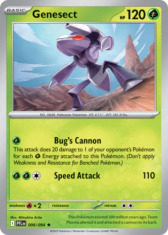 Pokémonkaart Genesect nummer 8/94 uit de set Phantasmal Flames (Mega Evolution)