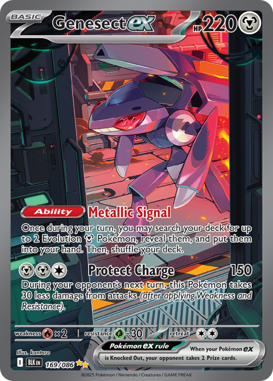 Pokémonkaart Genesect ex nummer 169/86 uit de set Black Bolt (Scarlet & Violet)