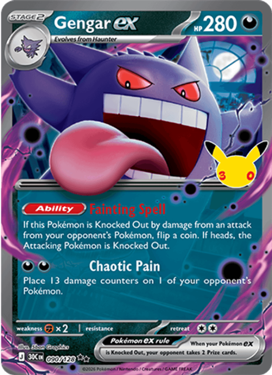 Pokémonkaart Gengar ex nummer 090/128 uit de set 30th Celebration (Mega Evolution)