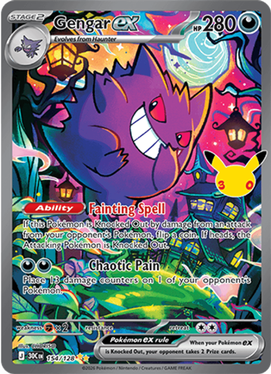 Pokémonkaart Gengar ex nummer 154/128 uit de set 30th Celebration (Mega Evolution)