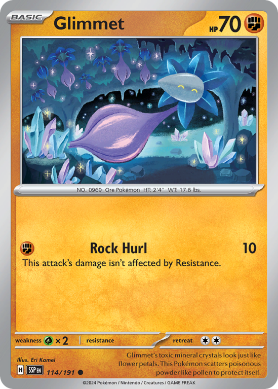 Pokémonkaart Glimmet nummer 114/191 uit de set Surging Sparks (Scarlet & Violet)