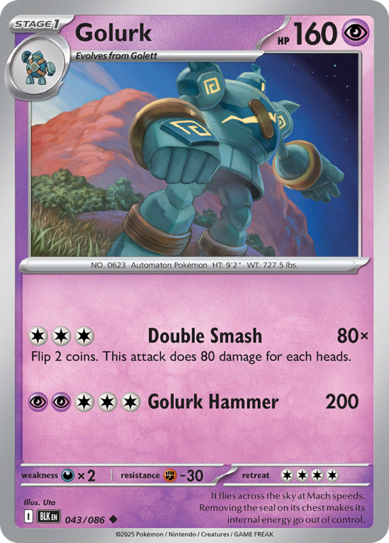 Pokémonkaart Golurk nummer 43/86 uit de set Black Bolt (Scarlet & Violet)