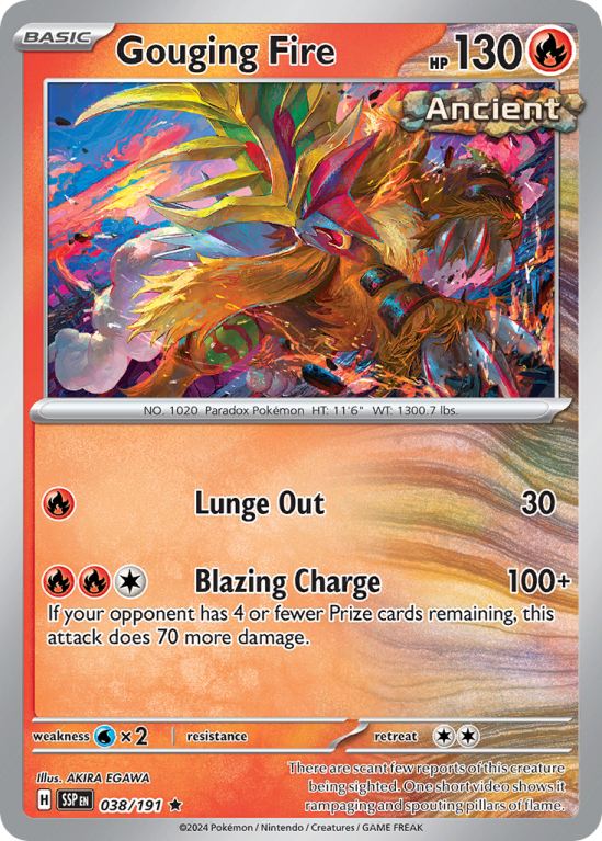 Pokémonkaart Gouging Fire nummer 38/191 uit de set Surging Sparks (Scarlet & Violet)