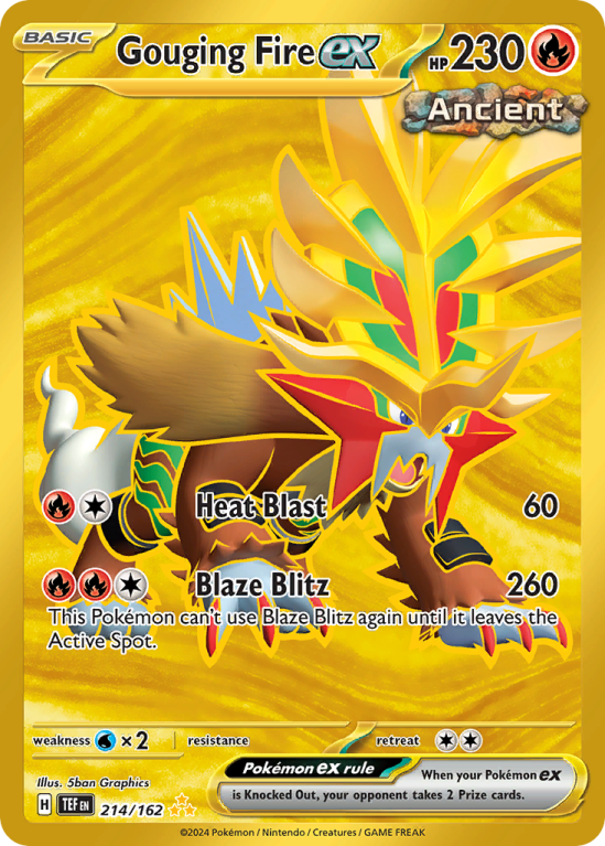 Pokémonkaart Gouging Fire ex nummer 214/162 uit de set Temporal Forces (Scarlet & Violet)