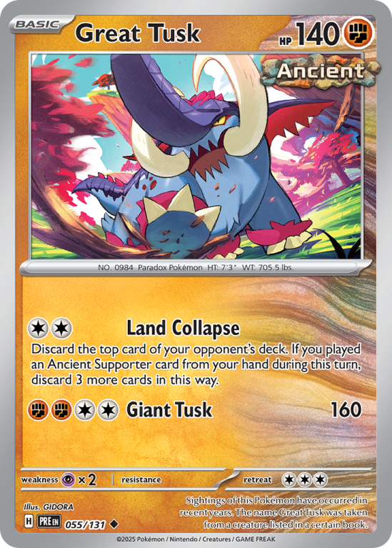 Pokémonkaart Great Tusk nummer 55/131 uit de set Prismatic Evolutions (Scarlet & Violet)