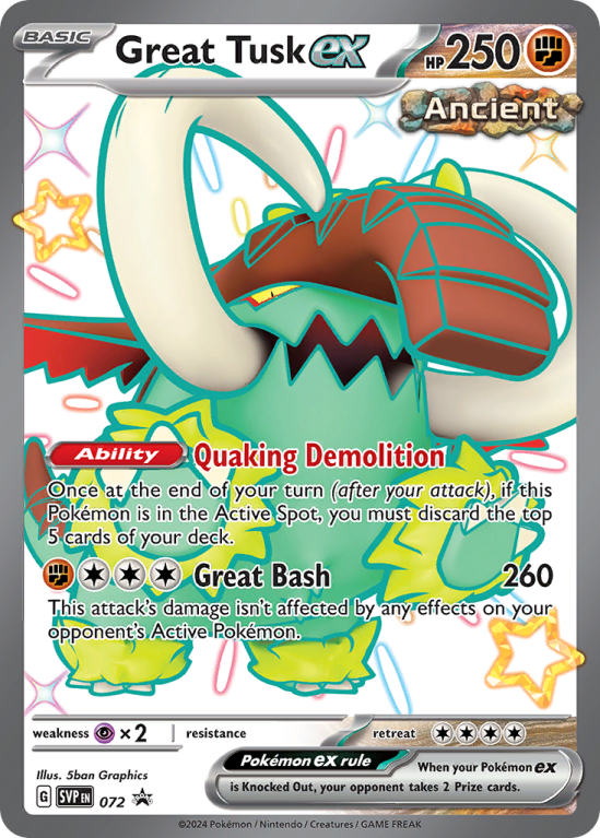 Pokémonkaart Great Tusk ex nummer 72/14 uit de set Scarlet & Violet Black Star Promos (Scarlet & Violet)