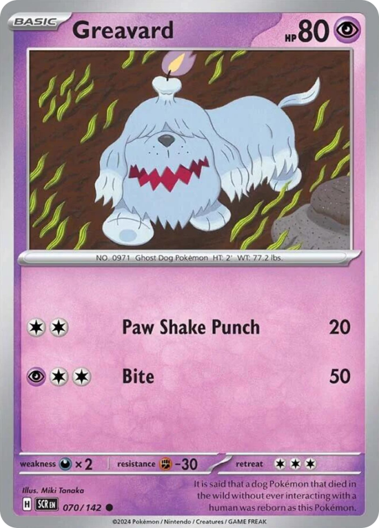 Pokémonkaart Greavard nummer 70/142 uit de set Stellar Crown (Scarlet & Violet)