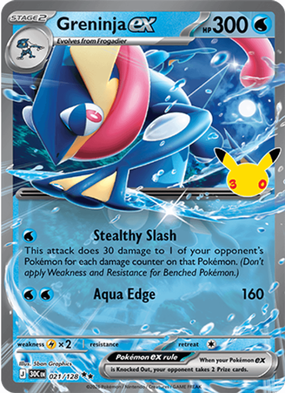 Pokémonkaart Greninja ex nummer 021/128 uit de set 30th Celebration (Mega Evolution)