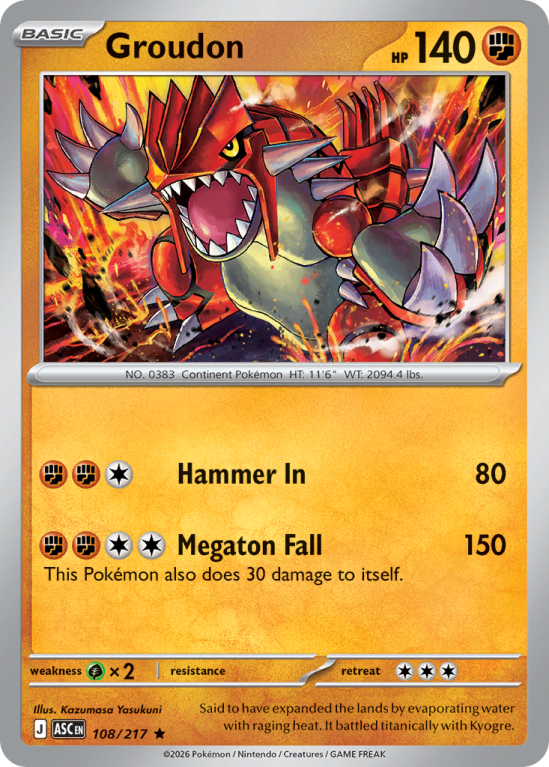 Pokémonkaart Groudon nummer 108/217 uit de set Ascended Heroes (Mega Evolution)