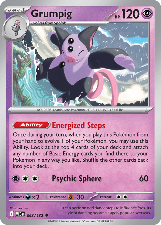 Pokémonkaart Grumpig nummer 63/132 uit de set Mega Evolution