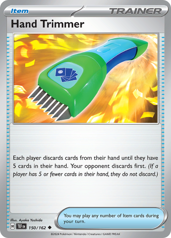 Pokémonkaart Hand Trimmer nummer 150/162 uit de set Temporal Forces (Scarlet & Violet)