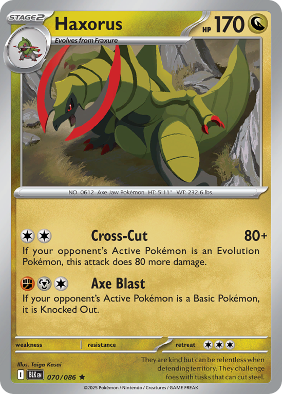 Pokémonkaart Haxorus nummer 70/86 uit de set Black Bolt (Scarlet & Violet)