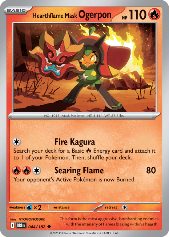 Pokémonkaart Hearthflame Mask Ogerpon nummer 44/182 uit de set Destined Rivals (Scarlet & Violet)