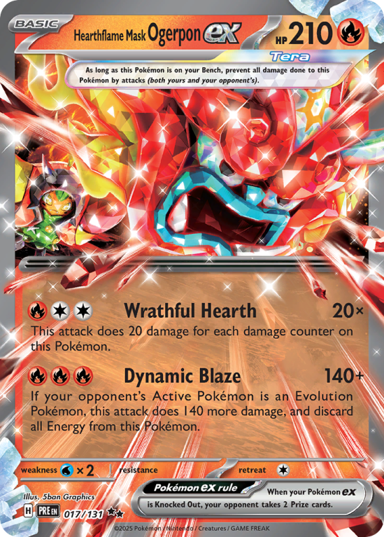 Pokémonkaart Hearthflame Mask Ogerpon ex nummer 17/131 uit de set Prismatic Evolutions (Scarlet & Violet)