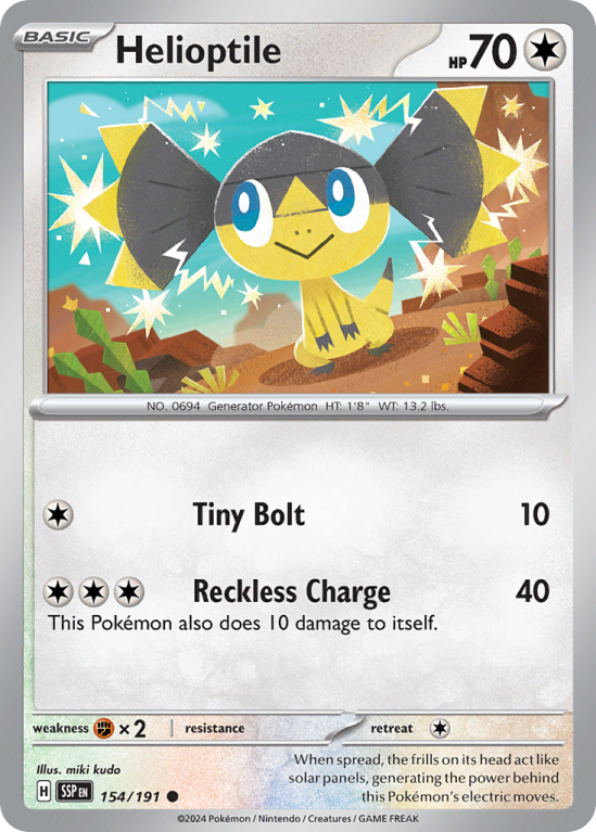 Pokémonkaart Helioptile nummer 154/191 uit de set Surging Sparks (Scarlet & Violet)