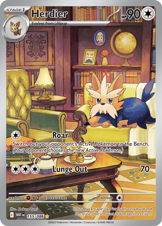 Pokémonkaart Herdier nummer 155/86 uit de set White Flare (Scarlet & Violet)