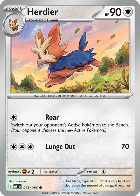 Pokémonkaart Herdier nummer 75/86 uit de set White Flare (Scarlet & Violet)
