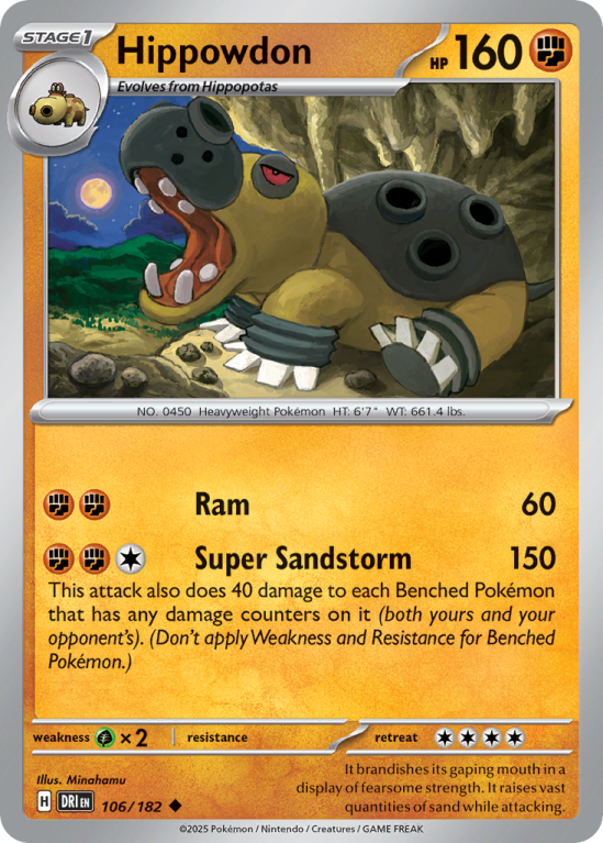 Pokémonkaart Hippowdon nummer 106/182 uit de set Destined Rivals (Scarlet & Violet)