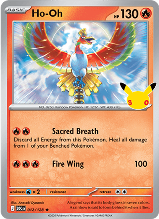 Pokémonkaart Ho-Oh nummer 012/128 uit de set 30th Celebration (Mega Evolution)