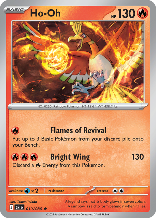Pokémonkaart Ho-Oh nummer 10/86 uit de set Chaos Rising (Mega Evolution)