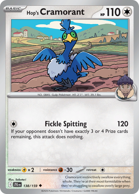 Pokémonkaart Hop's Cramorant nummer 138/159 uit de set Journey Together (Scarlet & Violet)