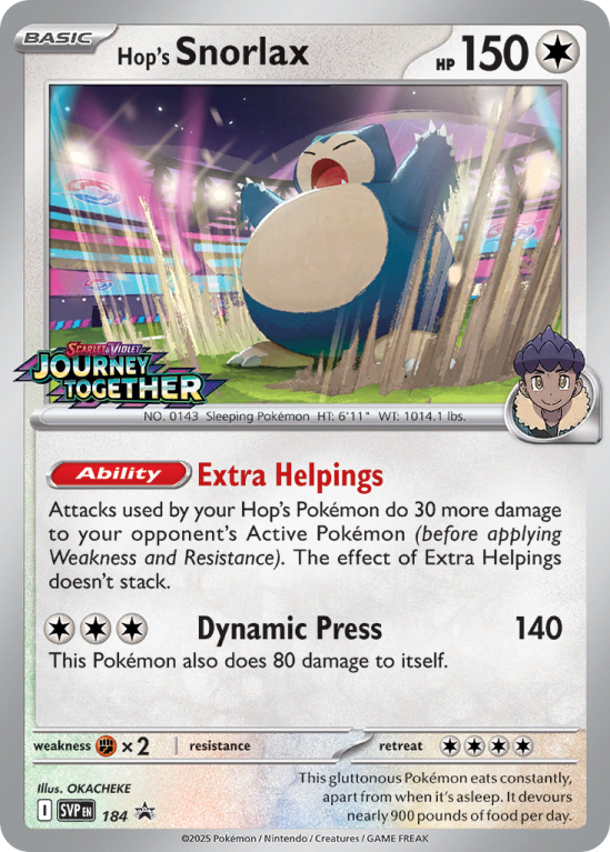 Pokémonkaart Hop's Snorlax nummer 184/14 uit de set Scarlet & Violet Black Star Promos (Scarlet & Violet)