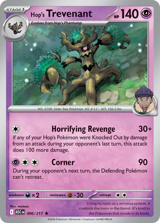 Pokémonkaart Hop's Trevenant nummer 96/217 uit de set Ascended Heroes (Mega Evolution)