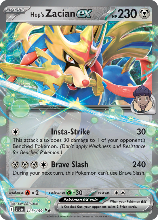 Pokémonkaart Hop's Zacian ex nummer 111/159 uit de set Journey Together (Scarlet & Violet)