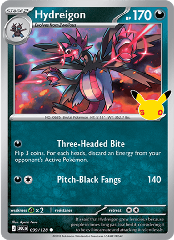 Pokémonkaart Hydreigon nummer 099/128 uit de set 30th Celebration (Mega Evolution)