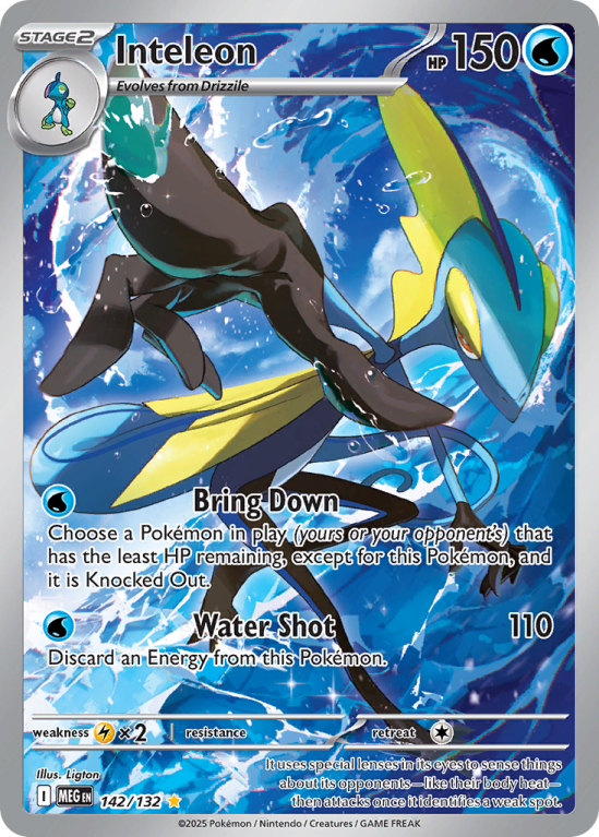 Pokémonkaart Inteleon nummer 142/132 uit de set Mega Evolution