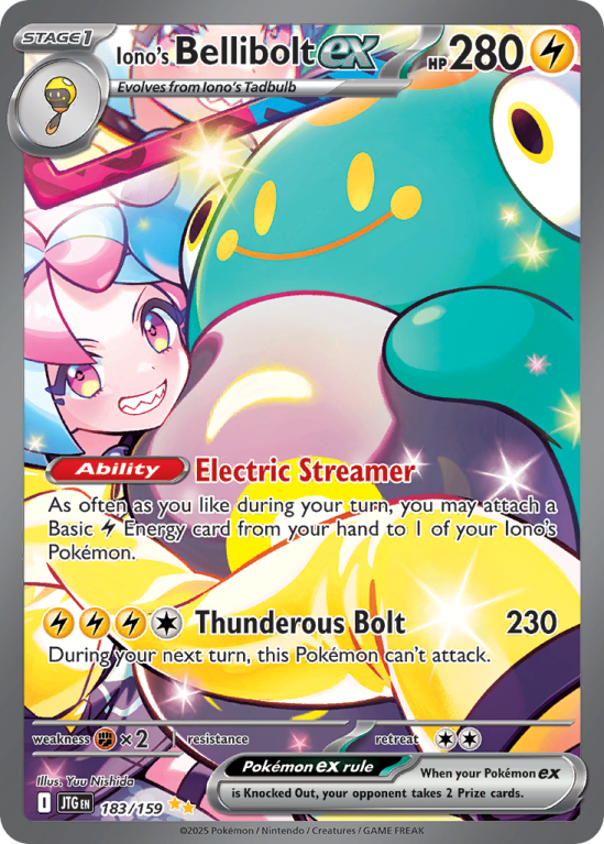 Pokémonkaart Iono's Bellibolt ex nummer 183/159 uit de set Journey Together (Scarlet & Violet)