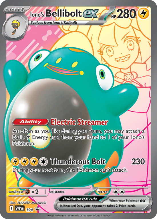 Pokémonkaart Iono's Bellibolt ex nummer 194/14 uit de set Scarlet & Violet Black Star Promos (Scarlet & Violet)